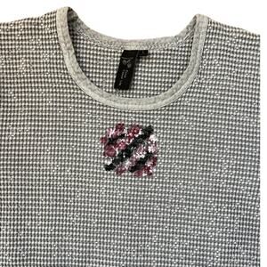 Focus Casual Life Waffle Gray Cotton crewneck pullover Top, women's L